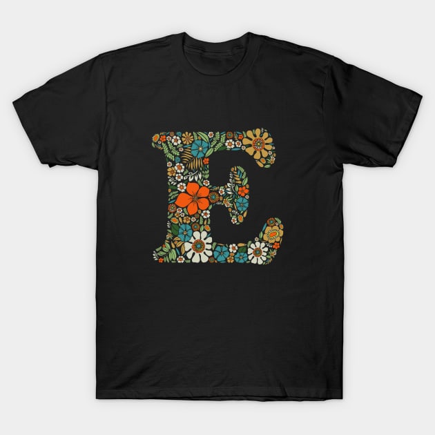 Hippie Floral Letter E T-Shirt by zeljkica